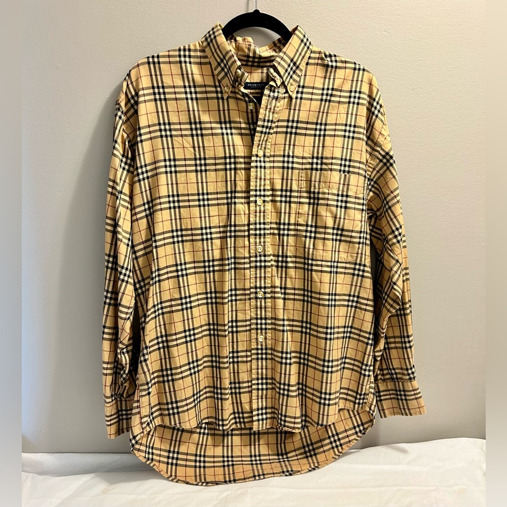 Burberry Heritage Vintage Check Button-Up Long Sleeve Men’s Shirt Designer Plaid